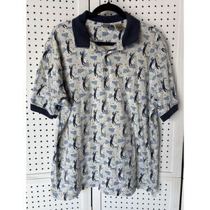 Men's L Large FARAH Short Sleeve Golf Polo Golfer Swing Print‎ Cotton